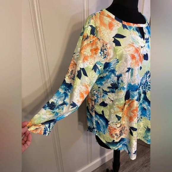 Ruby Rd. Floral Print Scoop Keyhole Neck 3/4 Sleeve Top Size Large - Picture 3 of 10